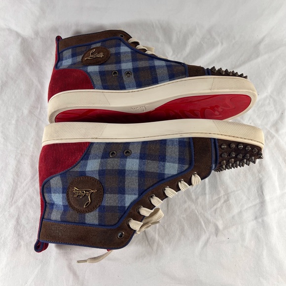 CHRISTIAN LOUBOUTIN Multicolor Blue Spikes Flat Crosta High Top Sneakers 43-10US - Picture 10 of 17